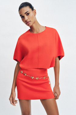 ZARA УКОРОЧЕННЫЙ ТРИКОТАЖНЫЙ ТОП, КОРАЛЛОВЫЙ/КРАСНЫЙ