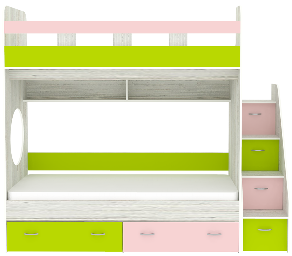 Двухъярусная кровать КарИВи Юниор 1 80х190 Винтерберг Розовй, Лайм