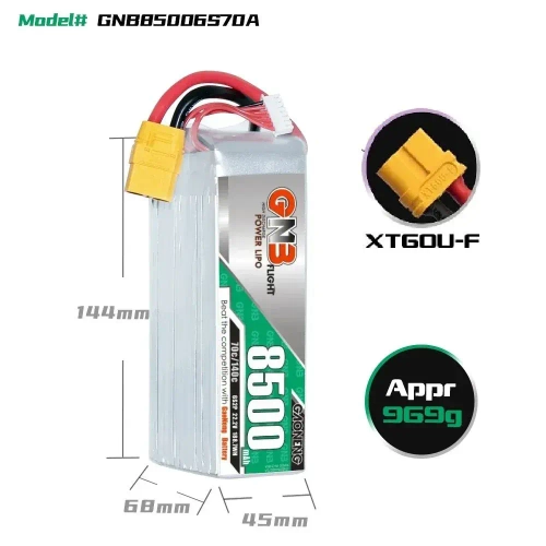 Аккумулятор GNB 8500 mAh 70/140С XT60 6S 22.2V
