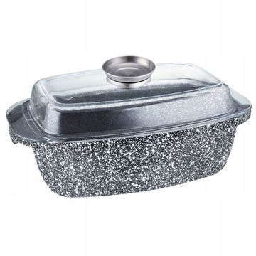 Кастрюля-гусятница из литого алюминия 5,5 л. Ofenbach NB 100517 с мраморным покрытием и стеклянной крышкой