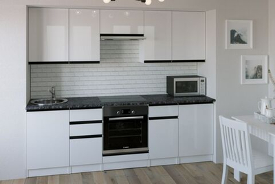 Кухонный гарнитур Лотос базис 2400мм (Белый глянец/Белый, Кастилло темный)