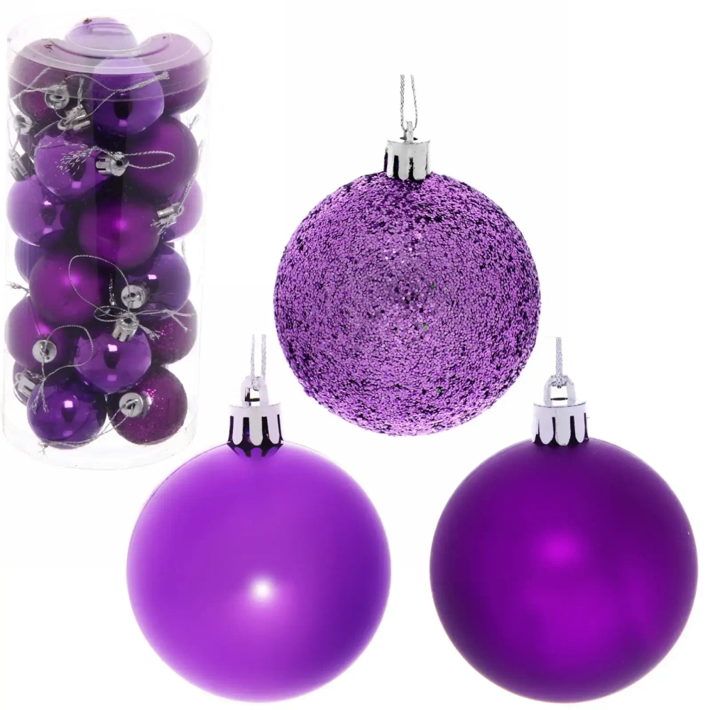 Новогодние шары 6 см (набор 24 шт) «Микс фактур», фиолетовый