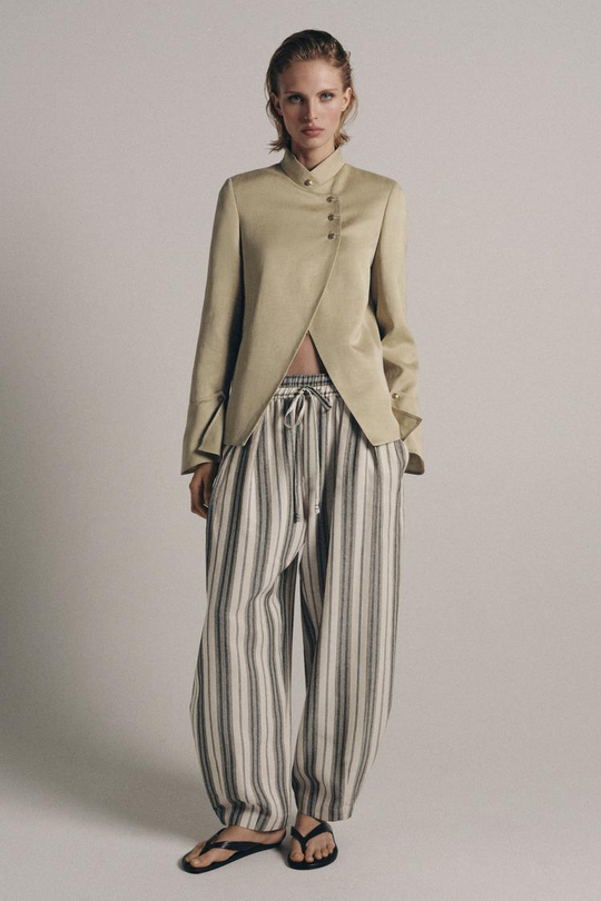 ZARA БРЮКИ В ПОЛОСКУ В ПИЖАМНОМ СТИЛЕ — ZW COLLECTION, ЭКРЮ/ЧЕРНЫЙ