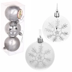 Новогодние шары «Сказочные снежинки» 6 см (набор 3шт), серебро/серебро