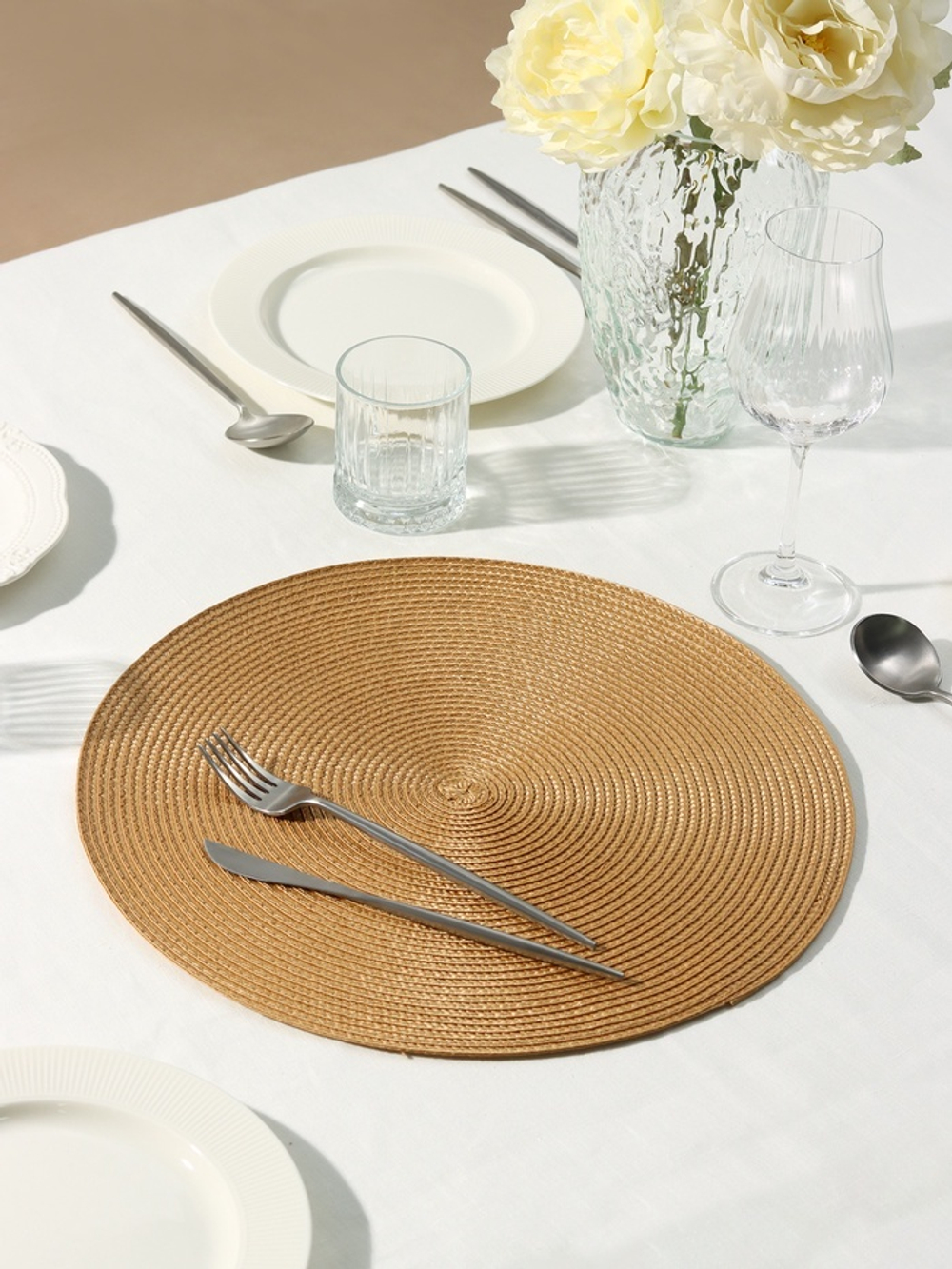 Салфетка сервировочная на стол Доляна «Лофт», d=38 см, бежевая