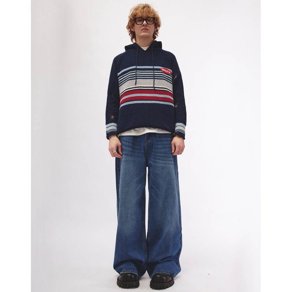 Свитер с капюшоном синий - фото 4