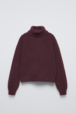 ZARA ВЯЗАНЫЙ СВИТЕР С ВЫСОКИМ ВОРОТОМ, ЦВЕТ БУРГУНДСКОГО ВИНА