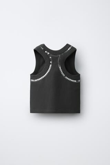 ZARA ТОП С ПАЙЕТКАМИ, АНТРАЦИТОВО-СЕРЫЙ