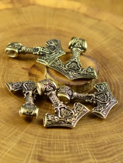 Молот Тора рунический из латуни