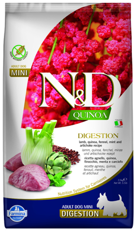 Сухой корм FARMINA N&D Quinoa Adult Mini Digestion для взрослых собак мелких пород с ягненком и киноа - 2,5 кг