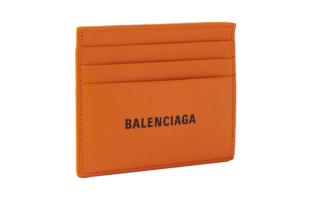 Balenciaga Grained Calfskin Card Holder Card Holder Men"s Orange