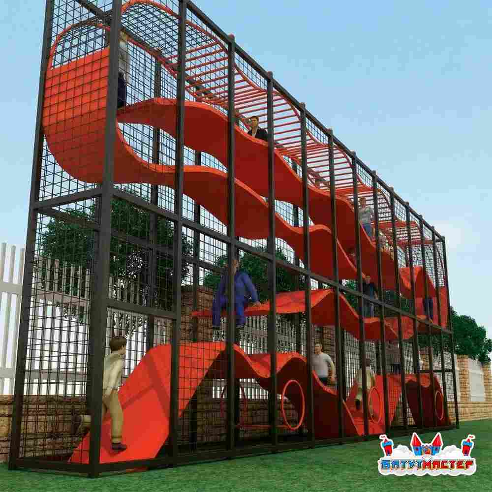 Плоский детский лабиринт «Оранжевая волна», 16×1,2×5 м