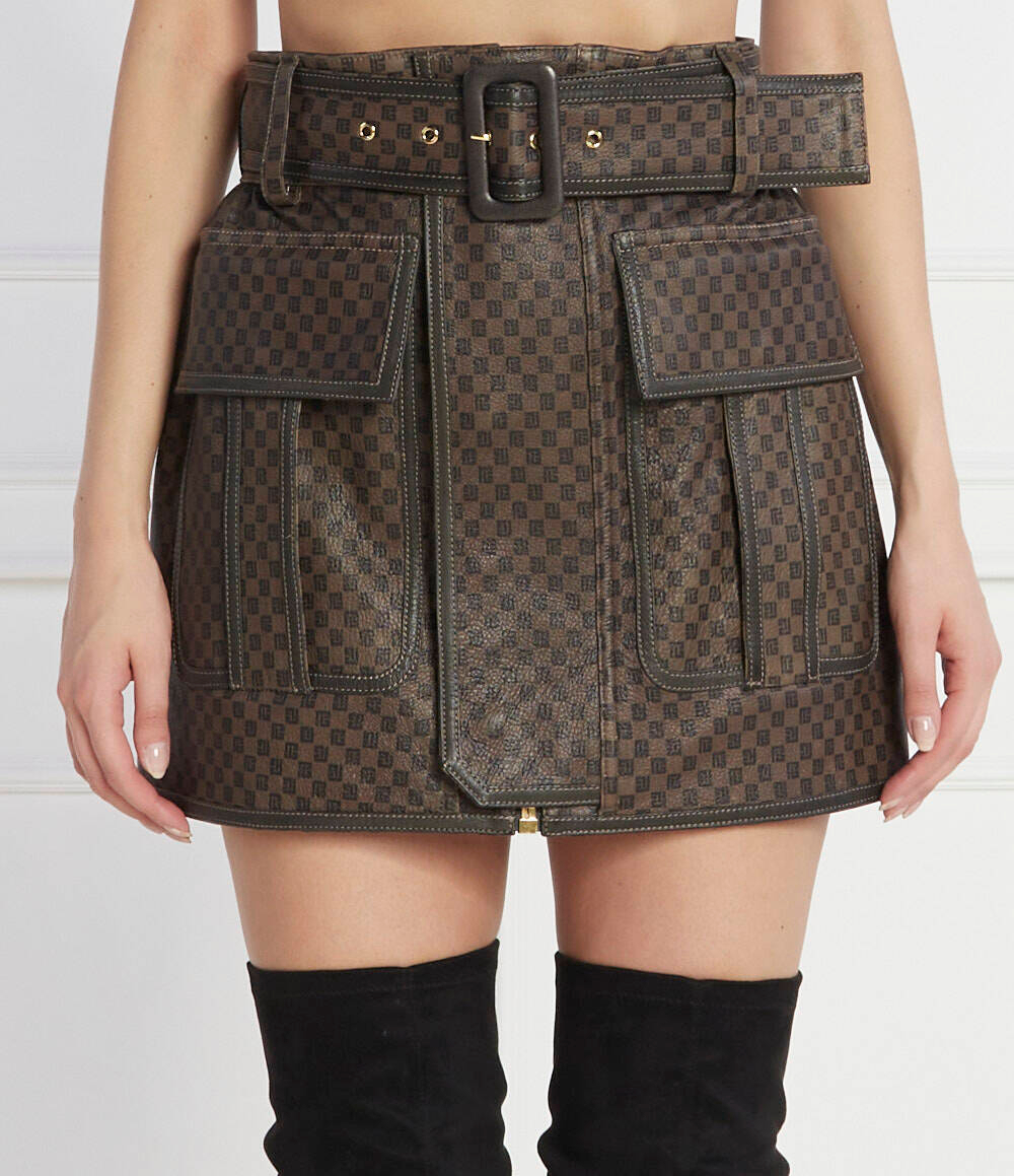 Кожаная юбка Balmain - коричневый(BF0LB911 LC79)