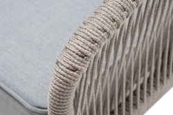 "Канны" кресло плетеное из роупа, каркас алюминий светло-серый (RAL7035) муар, роуп серый меланж круглый, ткань светло-серая