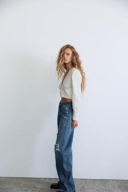 ZARA ДЖИНСЫ TRF С ВЫСОКОЙ ПОСАДКОЙ, СИНИЙ