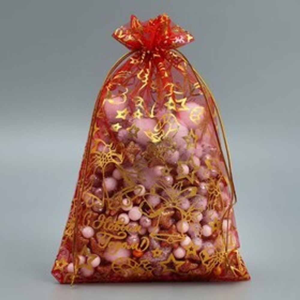 Мешочек подарочный красный «Новогодние игрушки», 16 × 24 см +/- 1.5 см