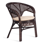 Комплект "PELANGI" (стол со стеклом + 4 кресла) с подушками, ротанг, кресло 65х65х77см, стол диаметр 64х61см, walnut (грецкий орех)