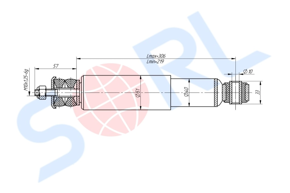 Амортизатор кабины 219/306, I/O, 10x57/10x33 КАМАЗ, МАЗ, ВАЗ (11290500553) SORL