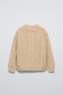 ZARA СВИТЕР С УЗОРОМ «КОСЫ», ЦВЕТ СЛИВОЧНОГО МАСЛА
