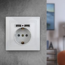 1-410-01 Intro Розетка+USB, IP20, СУ, Plano, белый | Intro Plano Белый