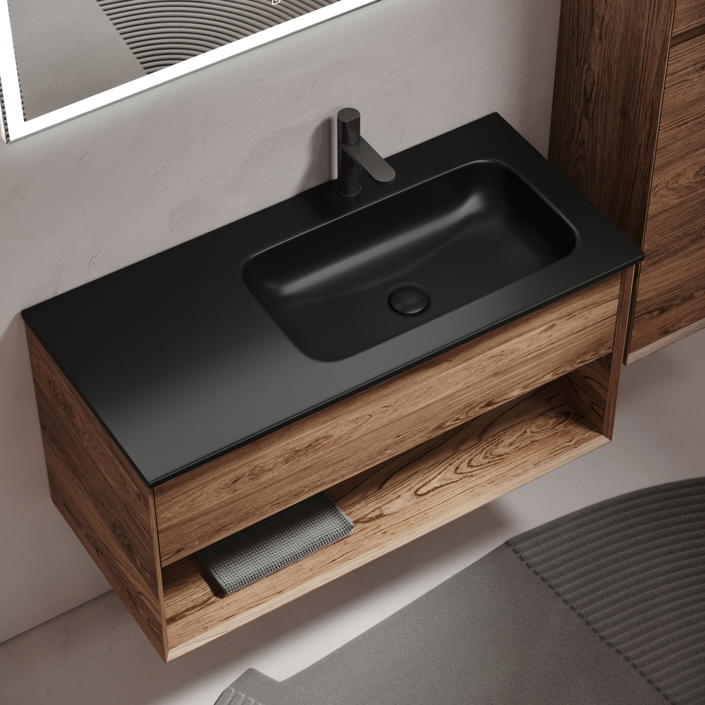 Тумба подвесная под раковину правая Sancos Marmi 1.0, дуб чарльстон 995х445х520