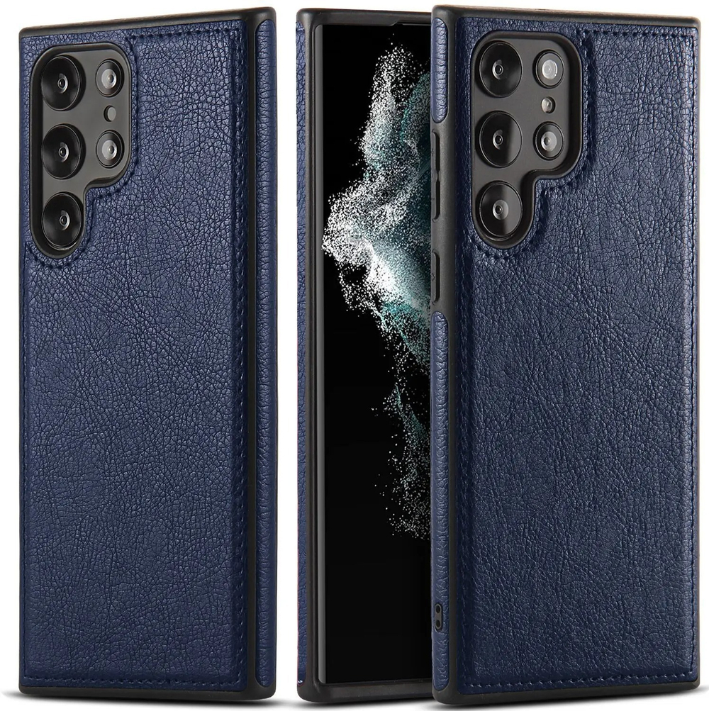 Чехол синего цвета из мягкой искусственной кожи для смартфона Samsung Galaxy S23 Ultra