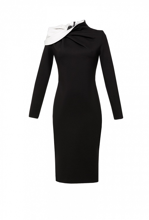 Трикотажное платье-футляр с воротником в виде розы 02-01-21 FW