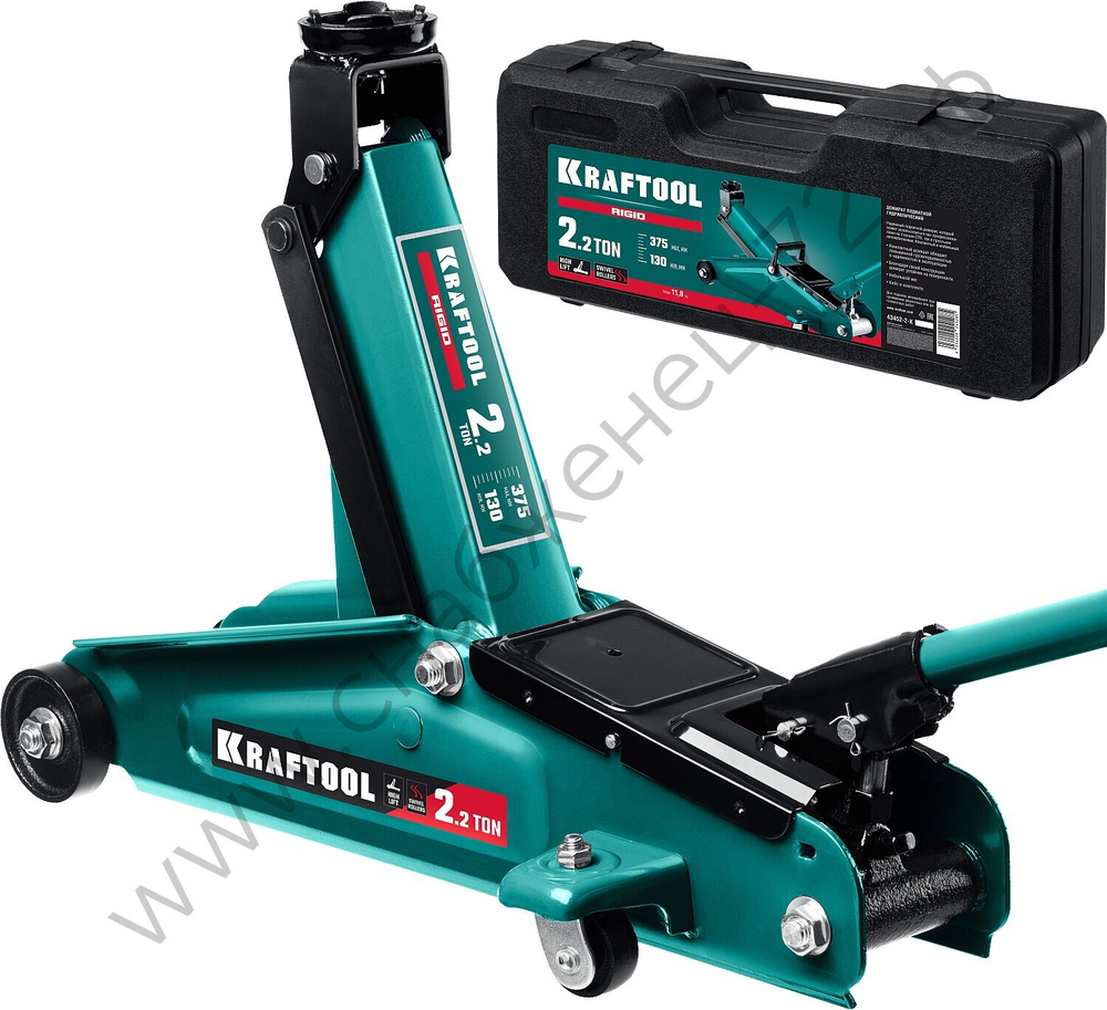 KRAFTOOL RIGID, 130 - 375 мм, подкатной домкрат с увеличенным подъемом (43452-2-K)