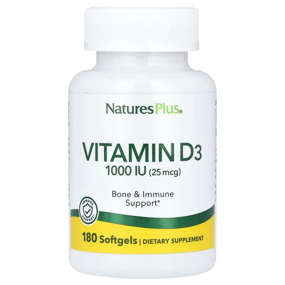 NaturesPlus, витамин D3, 25 мкг (1000 МЕ), 180 капсул