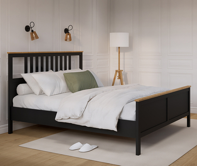 Двуспальная кровать, Хемнэс/Кымор, 180х200см, черный/ светло-коричневый