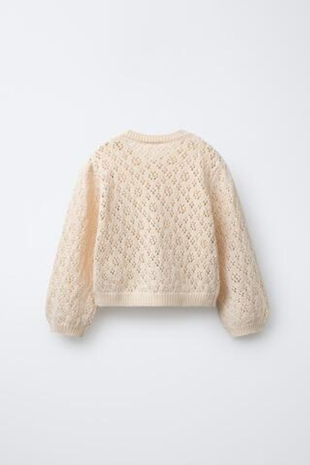 ZARA ТРИКОТАЖНЫЙ КАРДИГАН С ВЫШИТЫМИ ЦВЕТАМИ, ЭКРЮ