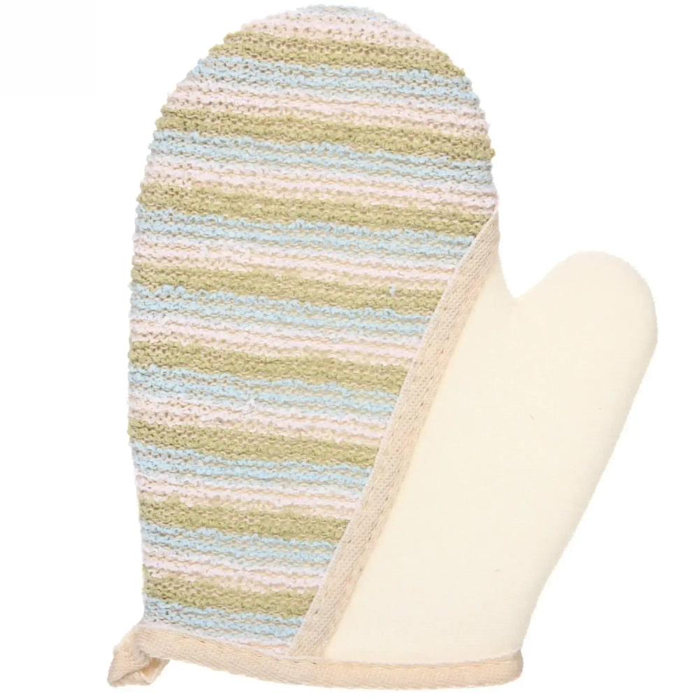 Мочалка-варежка для тела мягкая «Ultramarine - Полоски» комбинированная 21*16,5см ●