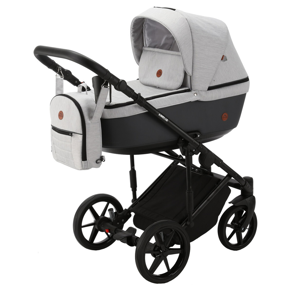 Детская коляска Adamex Amelia 2 в 1 AM266-TIP (СВ.СЕР.ТК.+Т.СЕР. КОЖА)