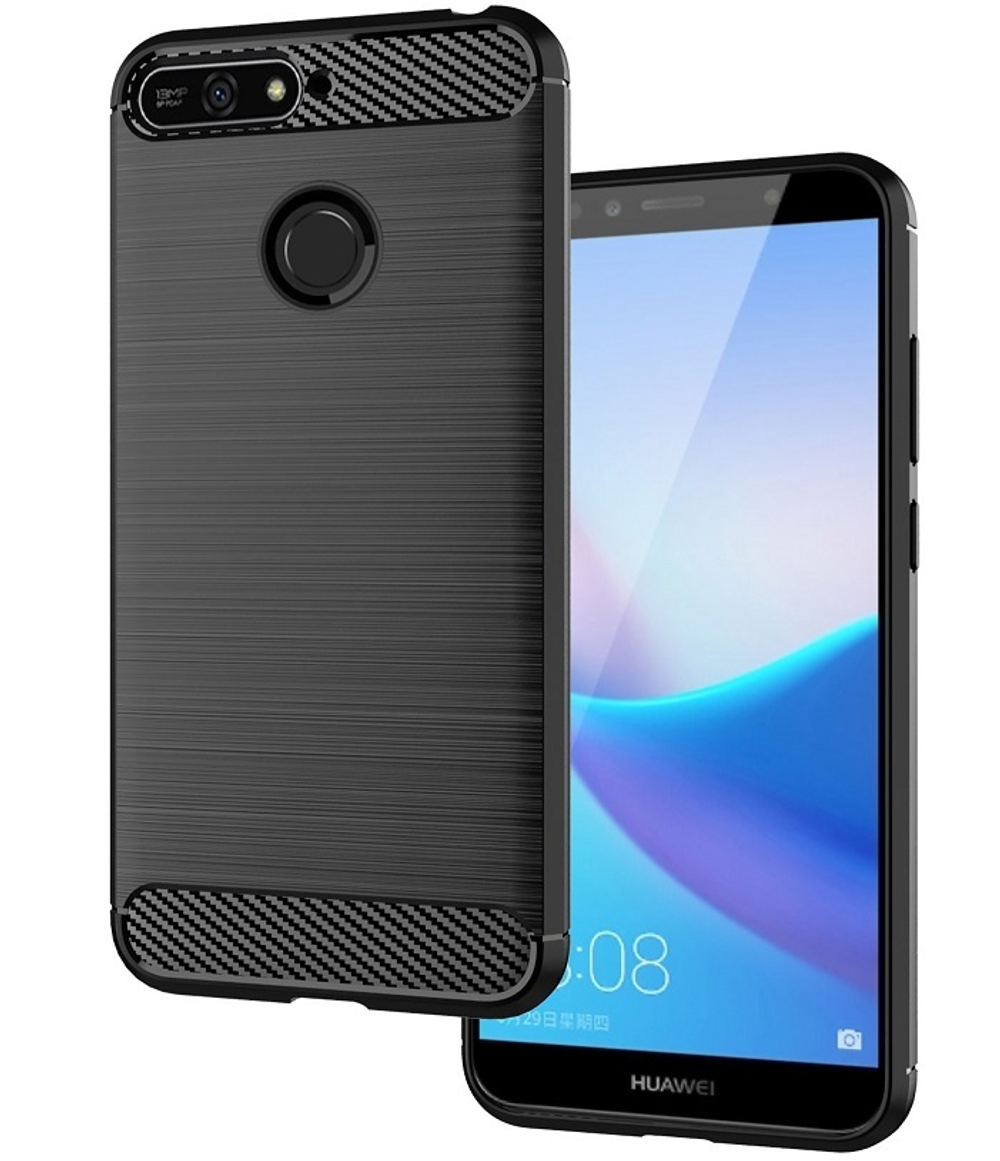 Чехол для Huawei Y6 Prime 2018 (Enjoy 8E, Honor Play 7A Pro) цвет Black (черный), серия Carbon от Caseport