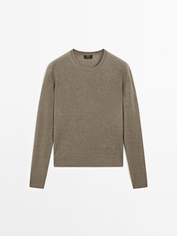 Massimo Dutti Свитер из тонкой 100% льняной ткани, зеленоватый