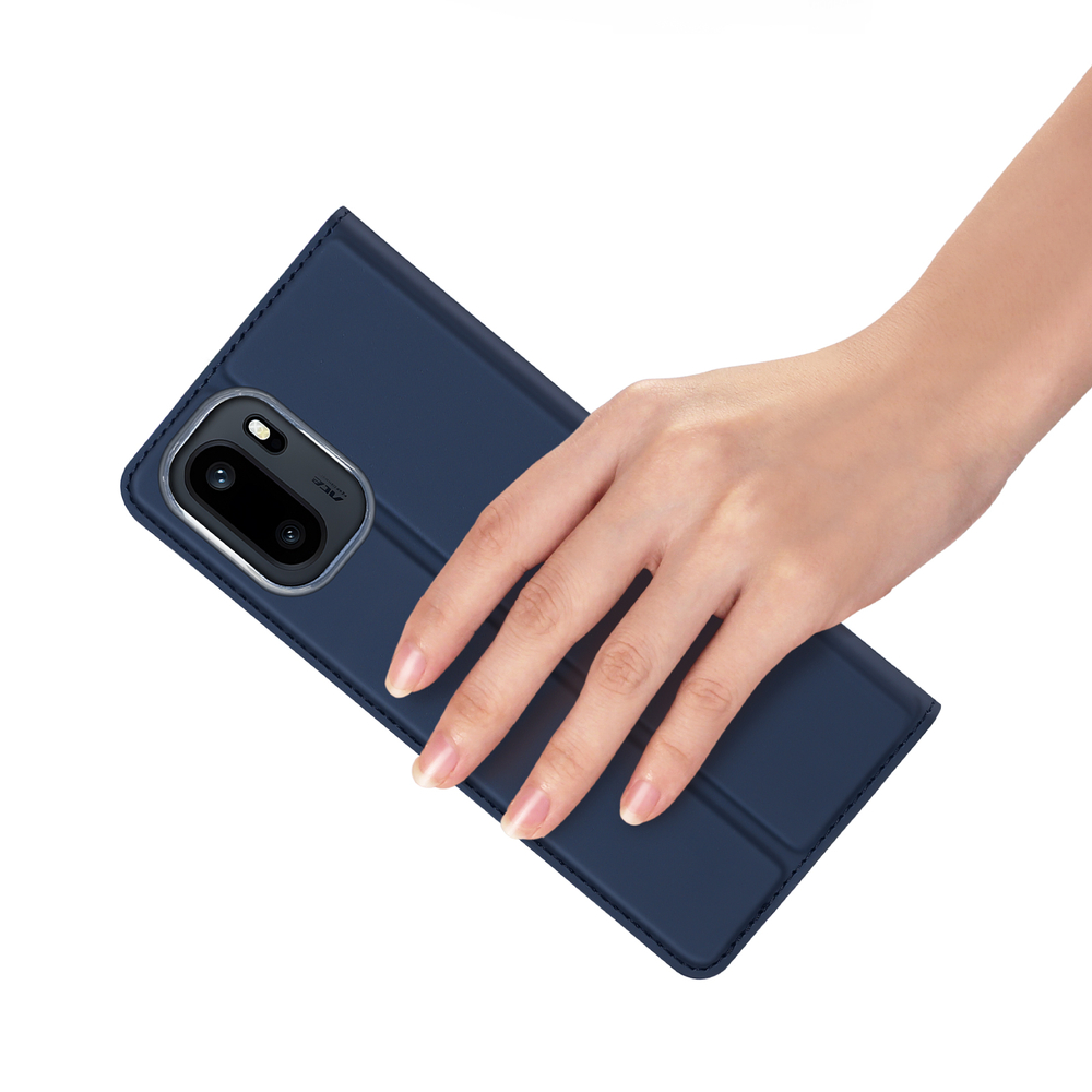 Чехол книжка из кожи синего цвета для OnePlus 15R, Ace 6 и 6T, серия Skin Pro Series от Dux Ducis