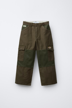 ZARA ПРЯМЫЕ БРЮКИ С НАШИВКАМИ, ТЕМНЫЙ ХАКИ