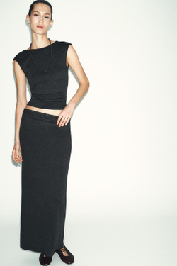 ZARA МЯГКАЯ ПРЯМАЯ ЮБКА, АНТРАЦИТОВО-СЕРЫЙ