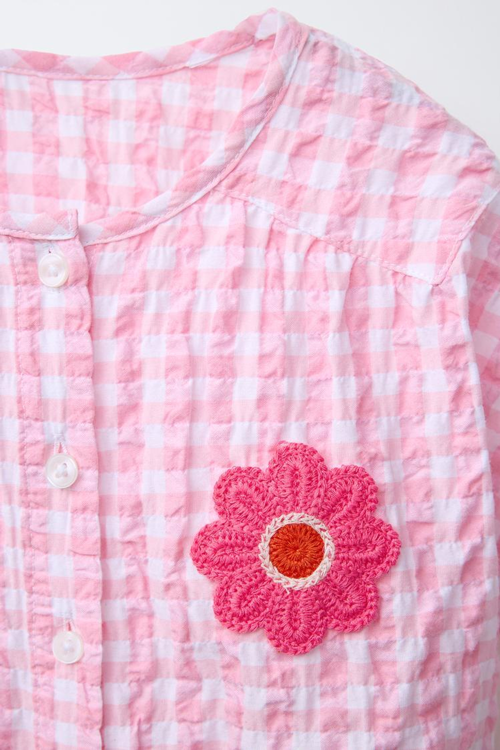 ZARA РУБАШКА В КЛЕТКУ ВИШИ С НАШИВКОЙ «ЦВЕТОК», РОЗОВЫЙ