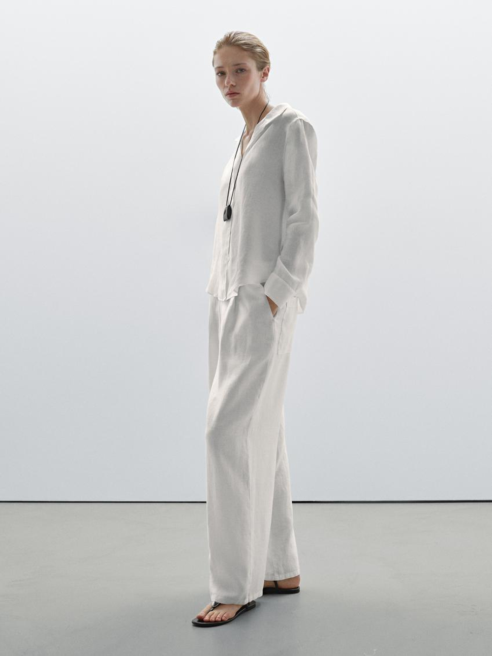 Massimo Dutti Рубашка из 100% льна, белый