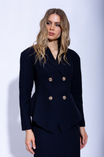 Женский черный элегантный костюм с двубортным жакетом