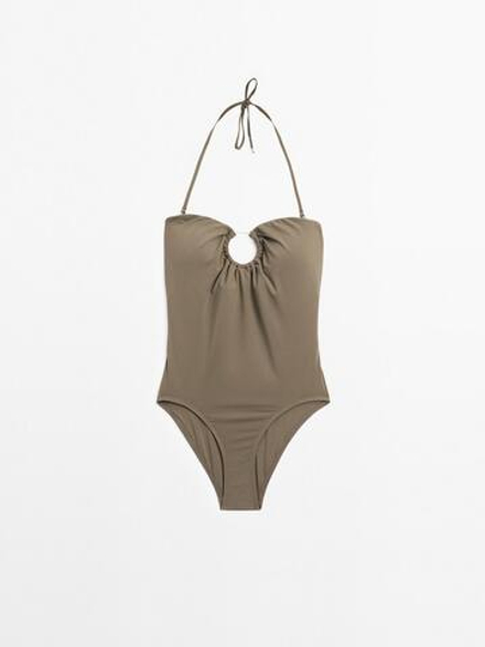 Massimo Dutti Купальник бандо с металлической деталью, светлый хаки