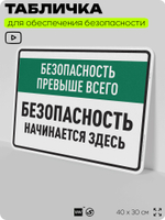 Табличка для обеспечения безопасности "Безопасность прежде всего", для производства, предприятия, 40х30 см, Silver Plane x Айдентика Технолоджи