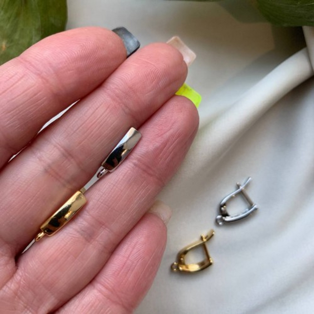 054-р Швензы прямоугольные с английским замком 15*3мм, родий, пара