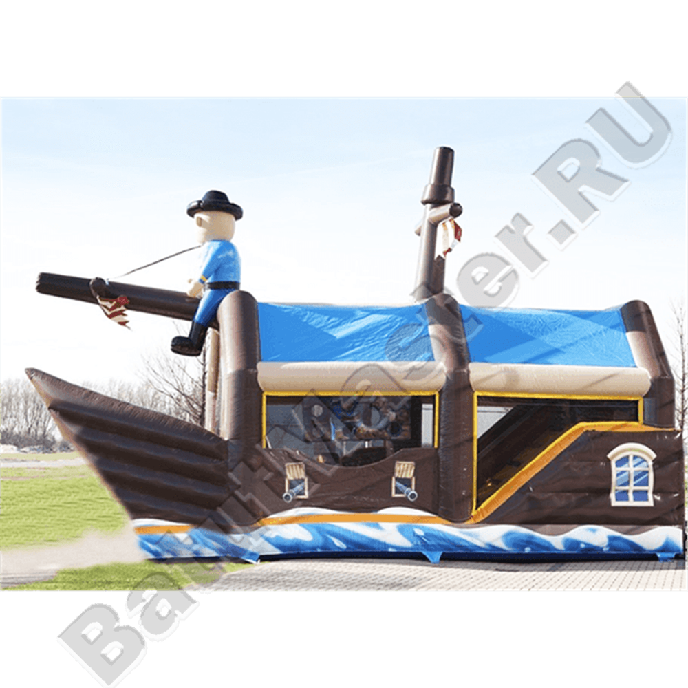 Большой батут-горка "Пиратский корабль 2" с пушками