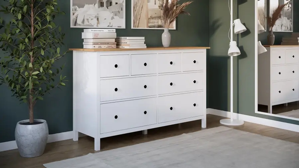 Комод с 8 ящиками - аналог IKEA HEMNES / ХЕМНЭС/ ХЕМНЕС / КЫМОР / ИКЕА 160х95х50 см, белый/светло-коричневый