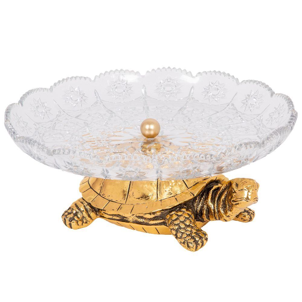 Фруктовница-конфетница Черепаха со стеклянной чашей 1257 Бронза