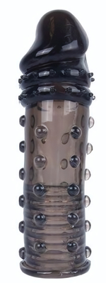 Черная насадка на пенис с пупырышками - 15 см. (Цвет: черный)