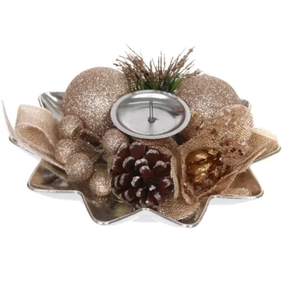 Подсвечник новогодний «Изящный вечер» 20 см, Шампань