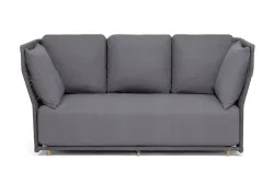 "Лугано" диван 3-местный плетеный из роупа, каркас алюминий темно-серый (RAL7024) муар, роуп темно-серый круглый, ткань темно-серая YB25-0027